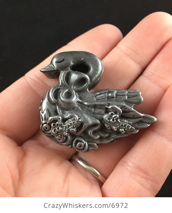 Swan Earrings Brooch Necklace and Trinket Jewelry Box Set Vintage Torino Pewter - #UDqI9JVYFOo-1