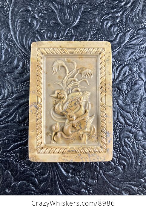 Swan Pair Carved Mini Art Jasper Stone Pendant Cabochon Jewelry - #gj27FlnggU4-3