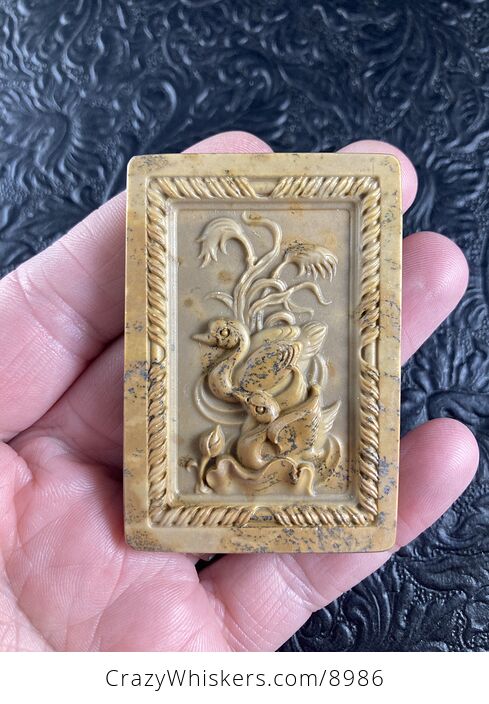 Swan Pair Carved Mini Art Jasper Stone Pendant Cabochon Jewelry - #gj27FlnggU4-5