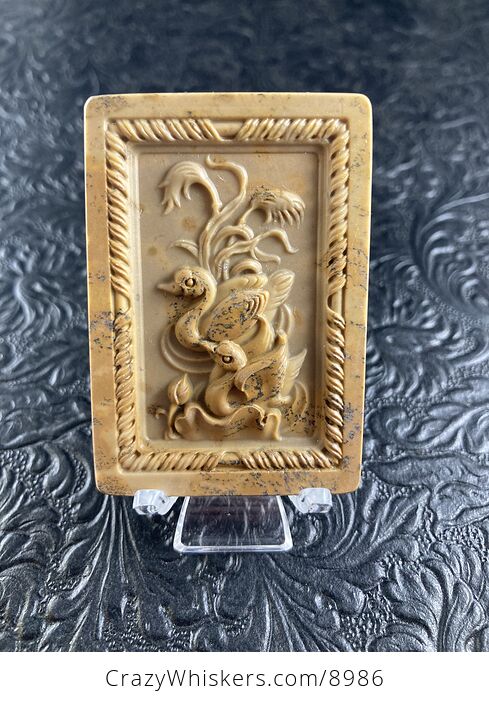 Swan Pair Carved Mini Art Jasper Stone Pendant Cabochon Jewelry - #gj27FlnggU4-1
