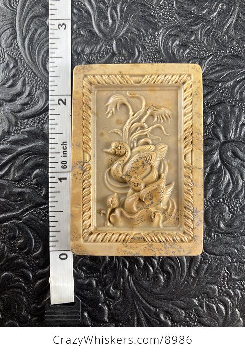 Swan Pair Carved Mini Art Jasper Stone Pendant Cabochon Jewelry - #gj27FlnggU4-4