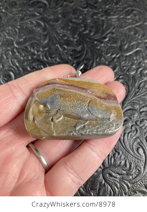 Swimming Fish Carved in Oregon Succor Creek Jasper Jasper Stone Pendant Jewelry - #kC0xiacCWgE-2
