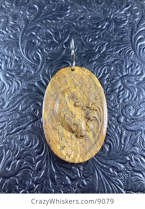 Swimming Koi Fish Carved in Tigers Eye Stone Pendant Mini Art Ornament - #wXjMTPlJ564-6