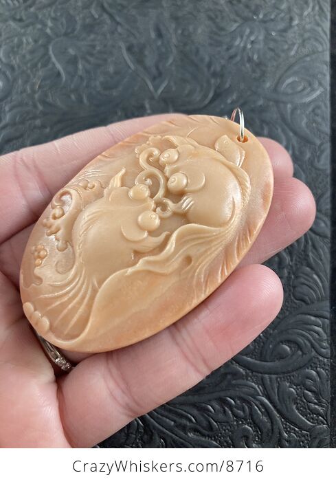 Swimming Pisces Gold Fish Carved in Jasper Stone Pendant Jewelry Mini Art Ornament - #0ot1HdQkmiM-4