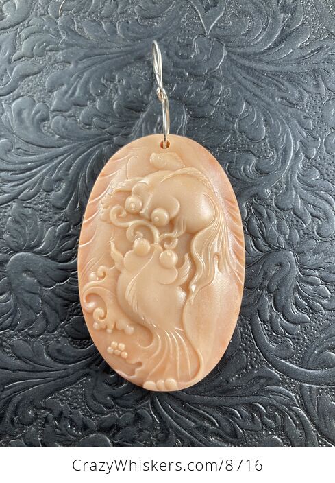 Swimming Pisces Gold Fish Carved in Jasper Stone Pendant Jewelry Mini Art Ornament - #0ot1HdQkmiM-2