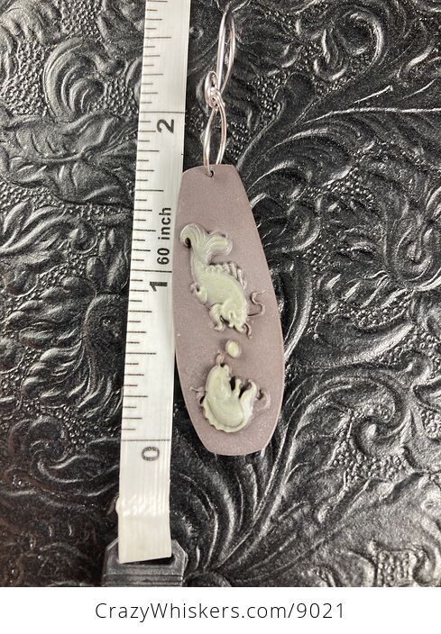Swimming Pisces Gold Fish Carved in Jasper Stone Pendant Jewelry Mini Art Ornament - #NtqaAxlDEaw-5