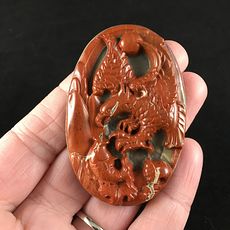 Swooping Eagle and Fish Carved in Red Flame Jasper and Set on Succor Creek Jasper Stone Pendant Jewelry #S1BASSwNI5c