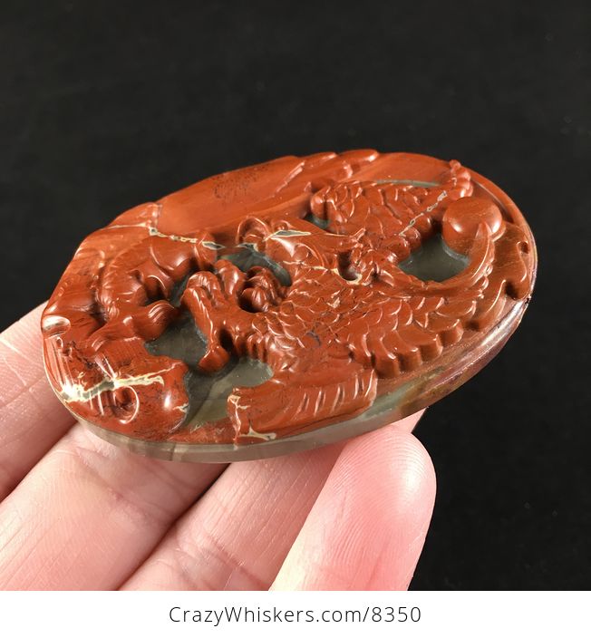 Swooping Eagle and Fish Carved in Red Flame Jasper and Set on Succor Creek Jasper Stone Pendant Jewelry - #S1BASSwNI5c-2