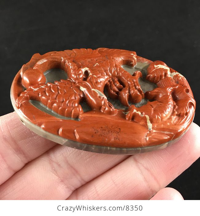 Swooping Eagle and Fish Carved in Red Flame Jasper and Set on Succor Creek Jasper Stone Pendant Jewelry - #S1BASSwNI5c-3