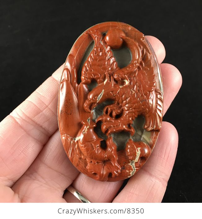 Swooping Eagle and Fish Carved in Red Flame Jasper and Set on Succor Creek Jasper Stone Pendant Jewelry - #S1BASSwNI5c-1