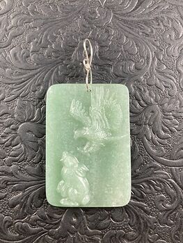 Swooping Eagle and Rabbit Carved in Green Aventurine Stone Pendant Jewelry Mini Art Ornament #ZA1e96m7jes