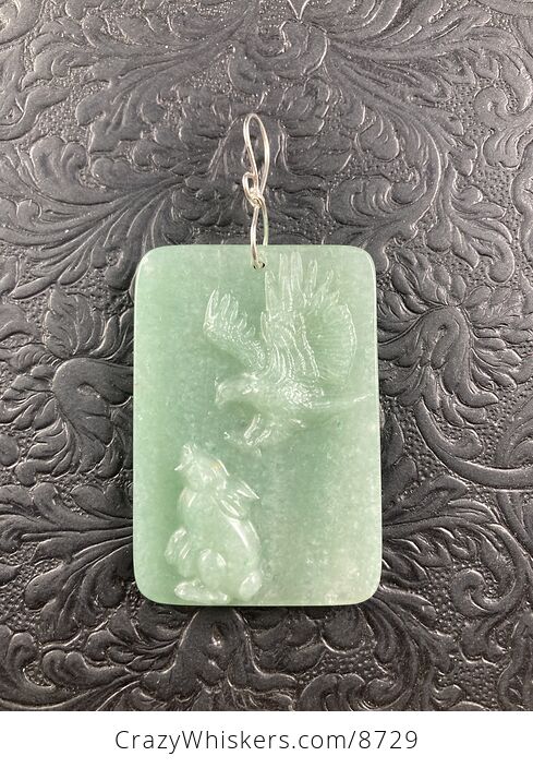 Swooping Eagle and Rabbit Carved in Green Aventurine Stone Pendant Jewelry Mini Art Ornament - #ZA1e96m7jes-1