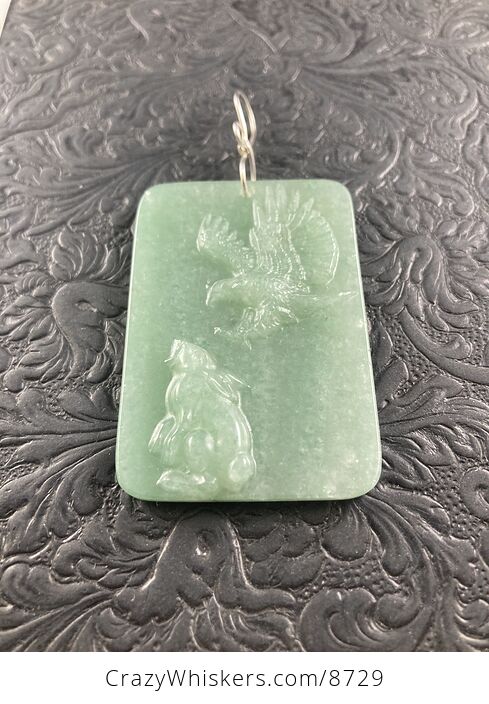 Swooping Eagle and Rabbit Carved in Green Aventurine Stone Pendant Jewelry Mini Art Ornament - #ZA1e96m7jes-2
