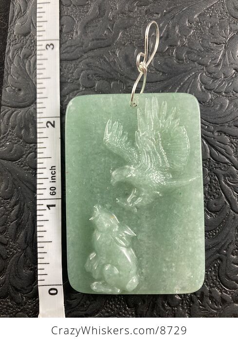 Swooping Eagle and Rabbit Carved in Green Aventurine Stone Pendant Jewelry Mini Art Ornament - #ZA1e96m7jes-5