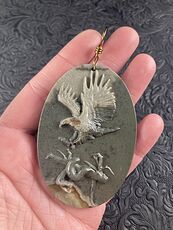 Swooping Eagle and Snake Carved in Jasper Stone Pendant Jewelry Mini Art Ornament #MrbhhpmaSCE