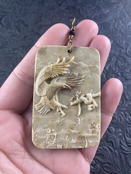 Swooping Eagle and Snake Carved in Jasper Stone Pendant Jewelry Mini Art Ornament #14roglQwUF0