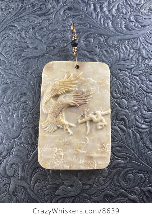 Swooping Eagle and Snake Carved in Jasper Stone Pendant Jewelry Mini Art Ornament - #14roglQwUF0-2