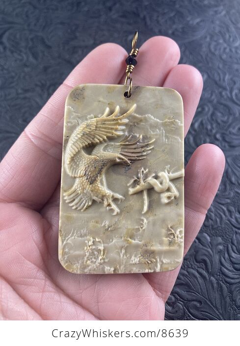 Swooping Eagle and Snake Carved in Jasper Stone Pendant Jewelry Mini Art Ornament - #14roglQwUF0-1