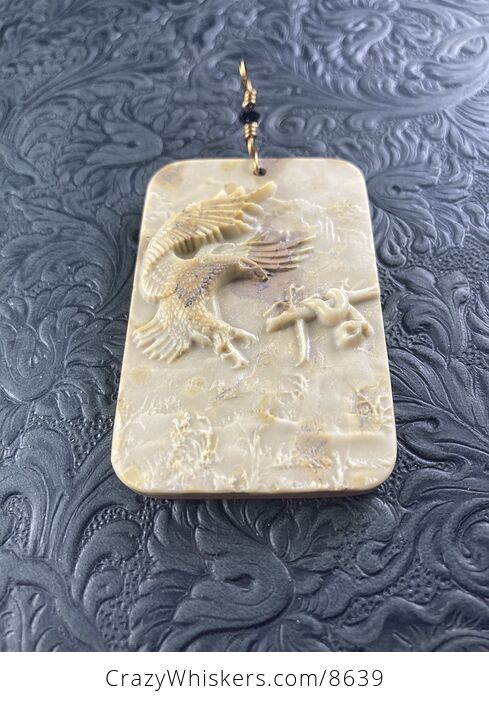 Swooping Eagle and Snake Carved in Jasper Stone Pendant Jewelry Mini Art Ornament - #14roglQwUF0-3
