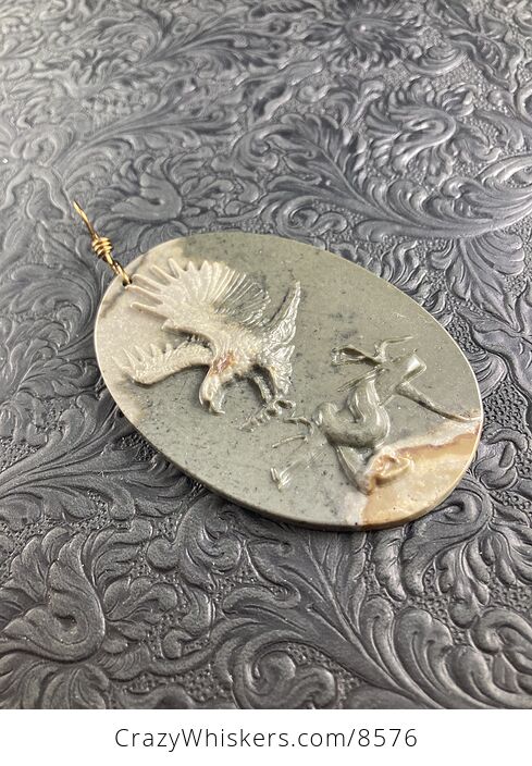 Swooping Eagle and Snake Carved in Jasper Stone Pendant Jewelry Mini Art Ornament - #MrbhhpmaSCE-5