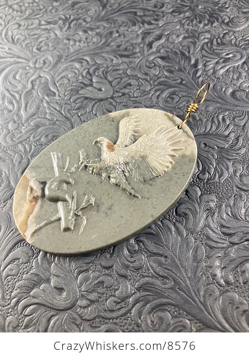 Swooping Eagle and Snake Carved in Jasper Stone Pendant Jewelry Mini Art Ornament - #MrbhhpmaSCE-4