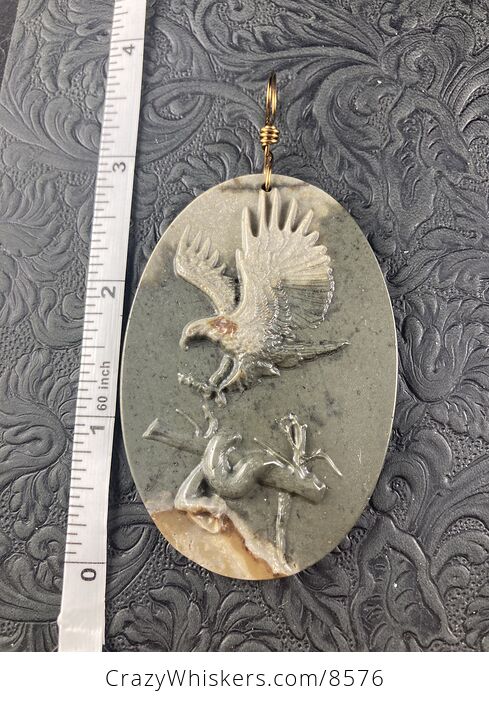 Swooping Eagle and Snake Carved in Jasper Stone Pendant Jewelry Mini Art Ornament - #MrbhhpmaSCE-6