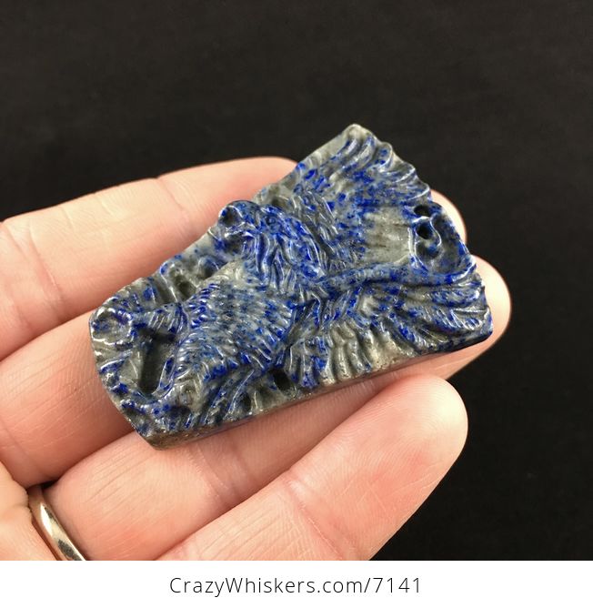 Swooping Eagle Carved Lapis Lazuli Stone Pendant Jewelry - #lovqAW7P934-3