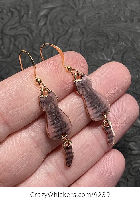 Tabby Cat Dangly Tail Earrings - #Fz5M17sszbU-3