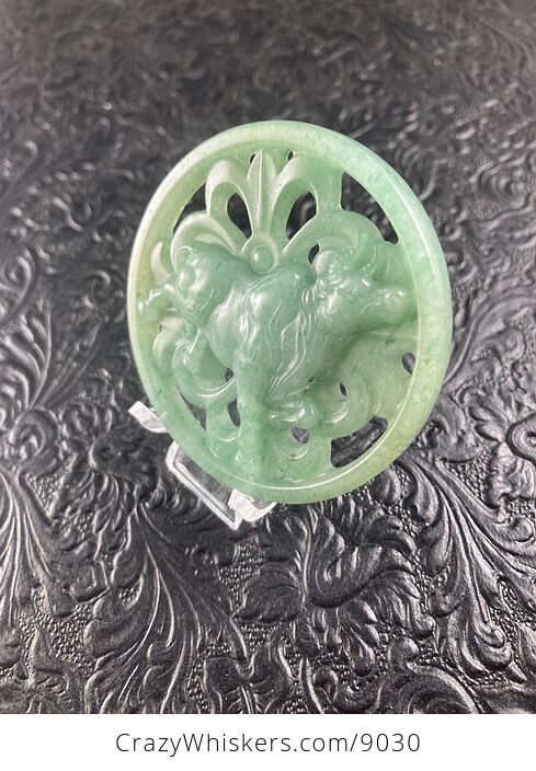 Taurus Bull Carved Green Aventurine Stone Pendant Cabochon Jewelry Mini Art Ornament - #dayeYAACTB8-2