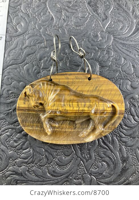 Taurus Bull Carved in Tigers Eye Stone Crystal Jewelry Pendant Mini Art or Ornament - #Z0HUv9NR2XA-1