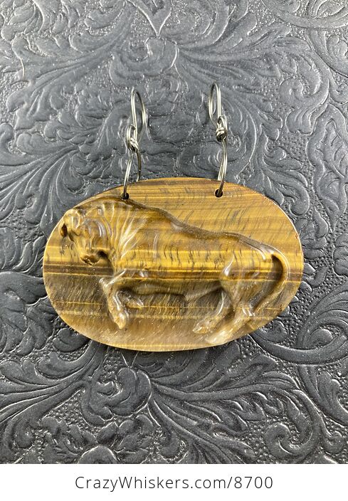 Taurus Bull Carved in Tigers Eye Stone Crystal Jewelry Pendant Mini Art or Ornament - #Z0HUv9NR2XA-6