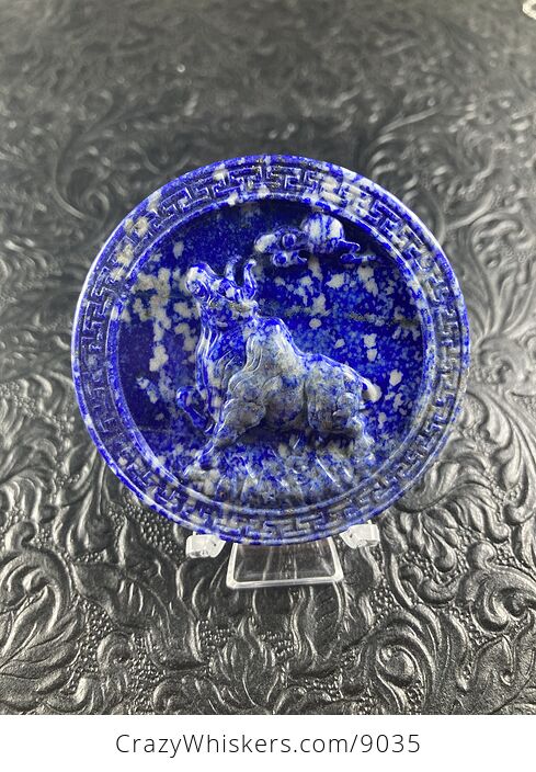 Taurus Bull Carved Lapis Lazuli Stone Pendant Cabochon Jewelry Mini Art Ornament - #jH0e1SN5GGA-1