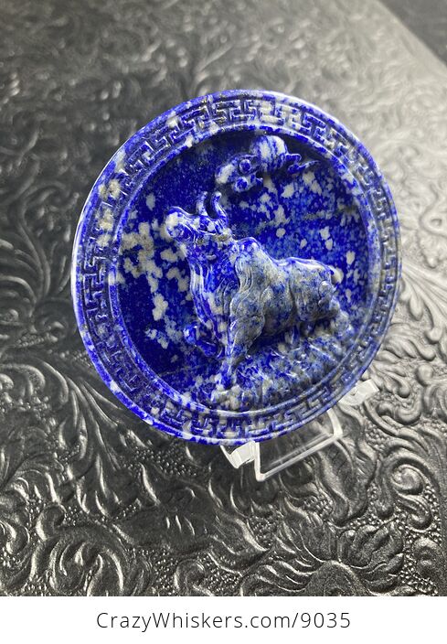 Taurus Bull Carved Lapis Lazuli Stone Pendant Cabochon Jewelry Mini Art Ornament - #jH0e1SN5GGA-2