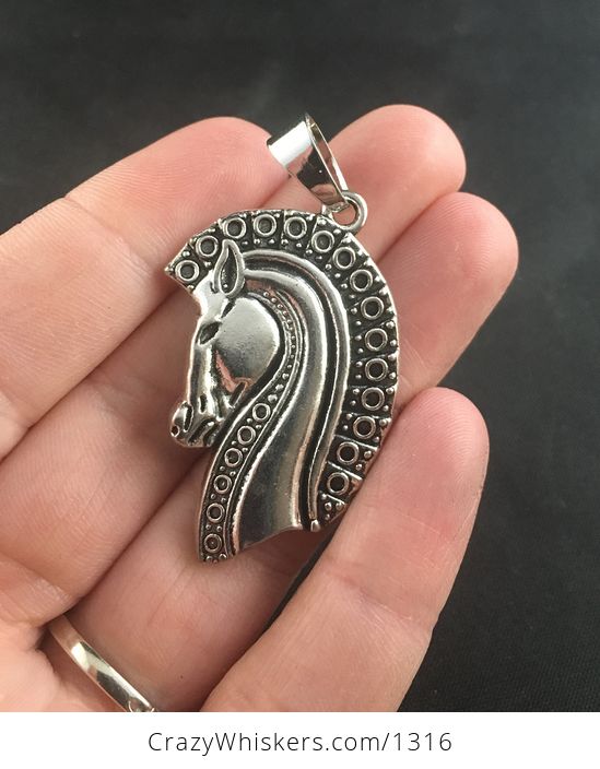 Tibetan Silver Ancient Styled Horse Head Pendant - #NNakW4iCTuA-1