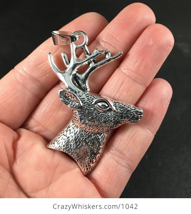 Tibetan Silver Buck Deer Stag Head Pendant - #Xq1f7LdT1g0-1