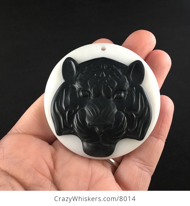 Tiger Carved Black Jasper and White Jade Stone Pendant Jewelry - #ZFMnfuOaG3M-1