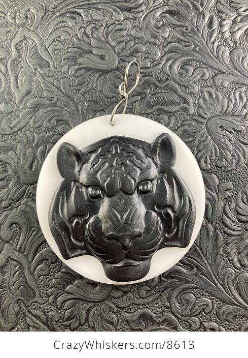 Tiger Carved Black Jasper and White Jade Stone Pendant Jewelry - #pwamLasHgUY-2