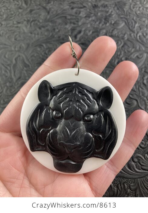 Tiger Carved Black Jasper and White Jade Stone Pendant Jewelry - #pwamLasHgUY-1
