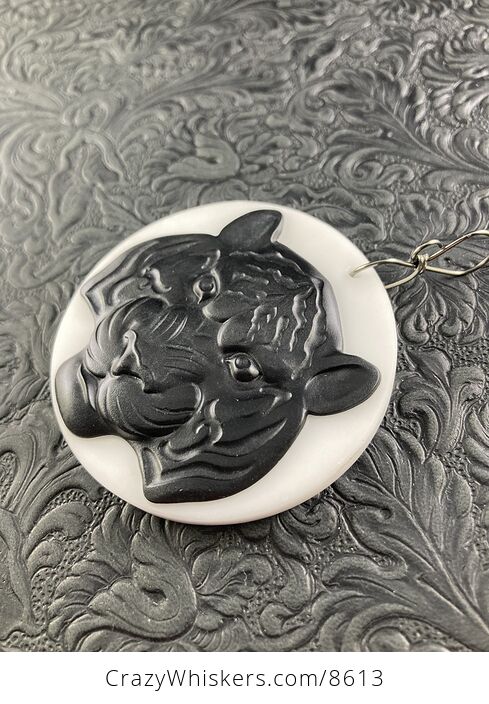 Tiger Carved Black Jasper and White Jade Stone Pendant Jewelry - #pwamLasHgUY-4