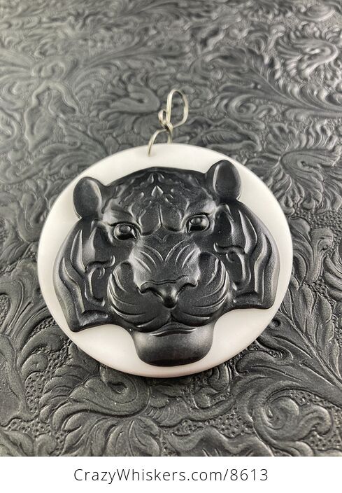 Tiger Carved Black Jasper and White Jade Stone Pendant Jewelry - #pwamLasHgUY-3