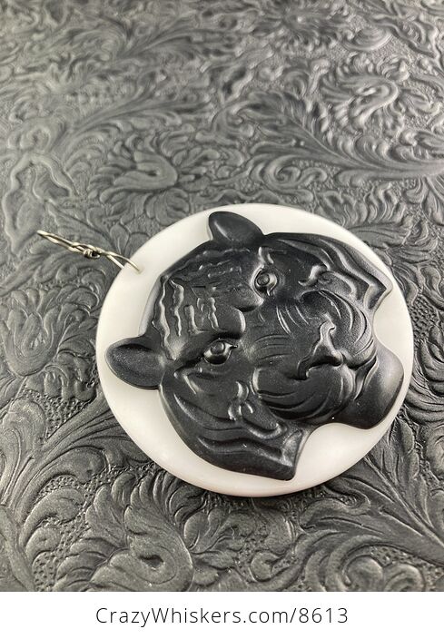Tiger Carved Black Jasper and White Jade Stone Pendant Jewelry - #pwamLasHgUY-5