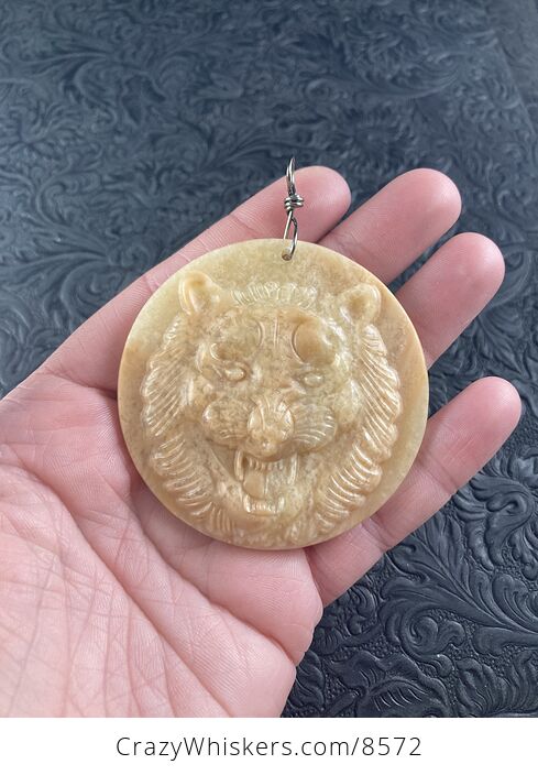Tiger Carved Jasper Stone Pendant Jewelry Ornament or Mini Art - #pxVTdAXFGqQ-1