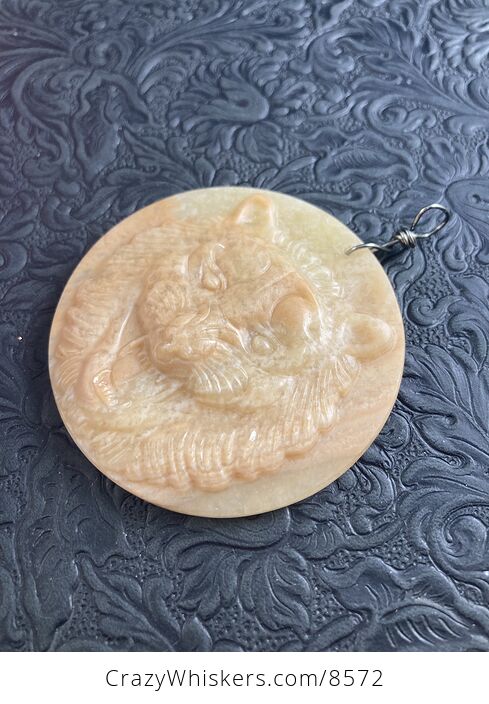 Tiger Carved Jasper Stone Pendant Jewelry Ornament or Mini Art - #pxVTdAXFGqQ-4