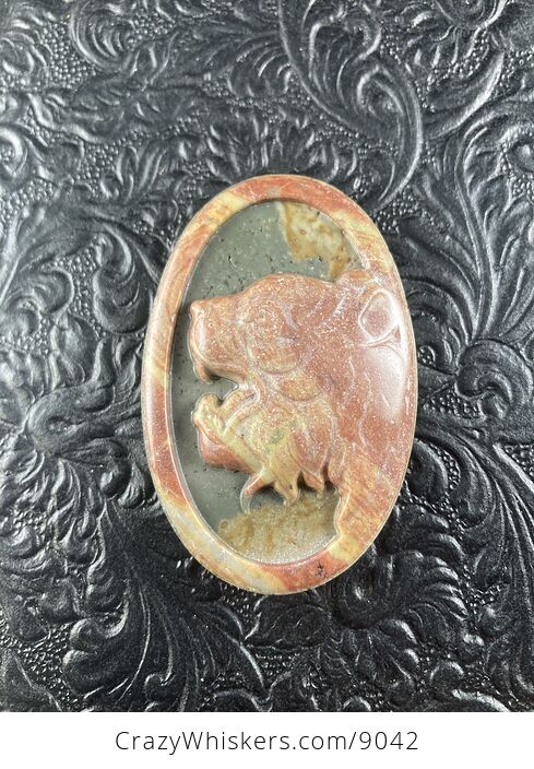 Tiger Carved Mini Art Jasper Stone Pendant Cabochon Jewelry - #GrHhLtsywjA-6