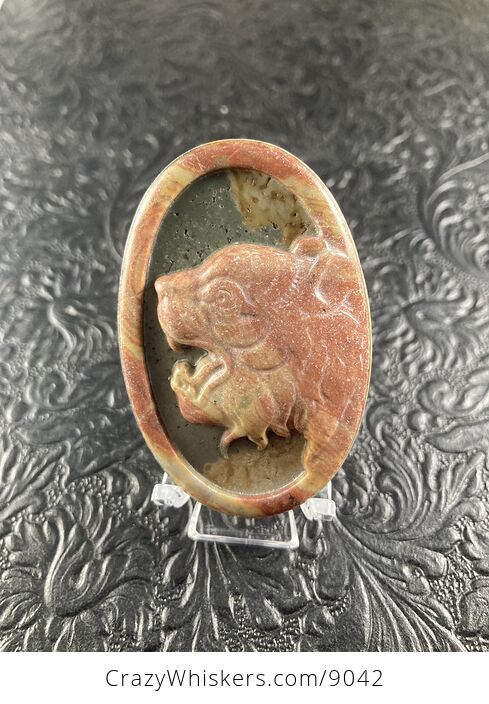 Tiger Carved Mini Art Jasper Stone Pendant Cabochon Jewelry - #GrHhLtsywjA-1