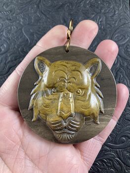 Tiger Face Carved Succor Creek Jasper Stone Pendant Jewelry Mini Art Ornament #JvwnqC5LhEM