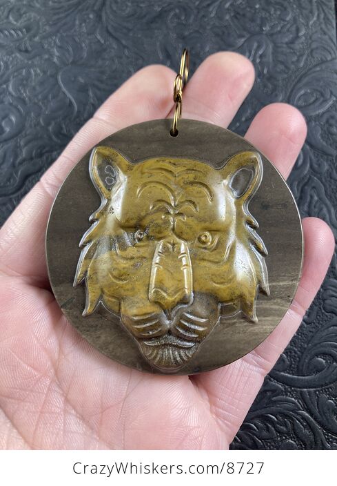 Tiger Face Carved Succor Creek Jasper Stone Pendant Jewelry Mini Art Ornament - #JvwnqC5LhEM-1