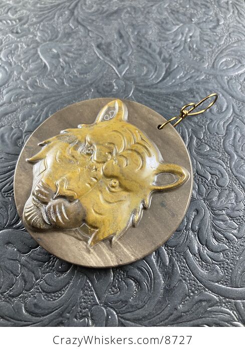 Tiger Face Carved Succor Creek Jasper Stone Pendant Jewelry Mini Art Ornament - #JvwnqC5LhEM-4