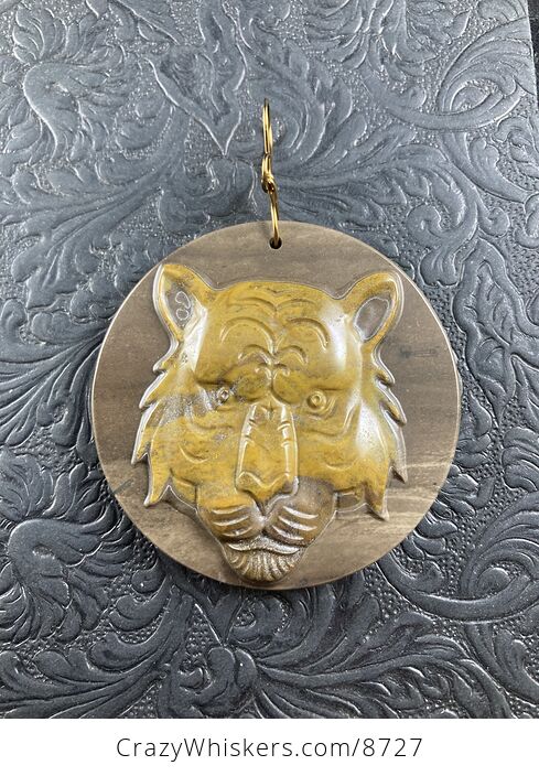 Tiger Face Carved Succor Creek Jasper Stone Pendant Jewelry Mini Art Ornament - #JvwnqC5LhEM-2