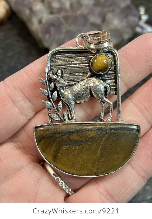 Tigers Eye Deer Crystal Stone Jewelry Pendant - #ITiN8xjghVI-1